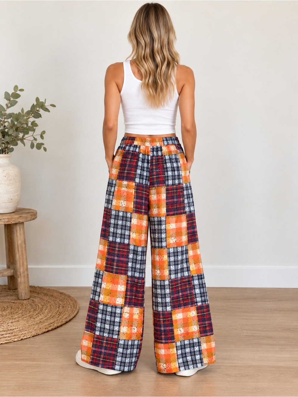 Jaded Gypsy Mixed Up Flannel Pants Mango Patchwork Wide Leg L/XL - Picture 4 of 8